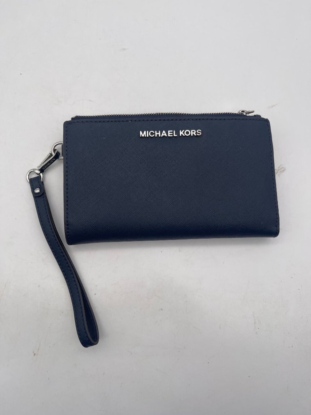 Michael Kors Large Leather Navy Double Zip Wristlet Wallet Silver Hardware T22